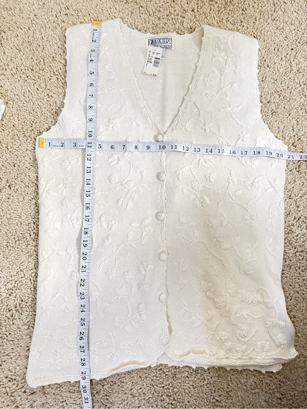 Vintage Gina Peters Embroidered Sweater Vest NWT Cream Floral Knit Medium - Picture 6 of 6